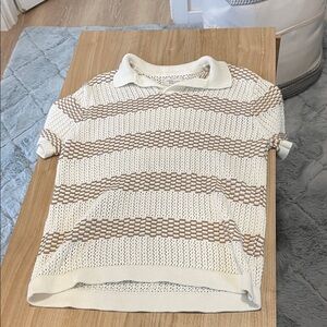 American Eagle Open-Knit Polo Sweater in Cream and Beige